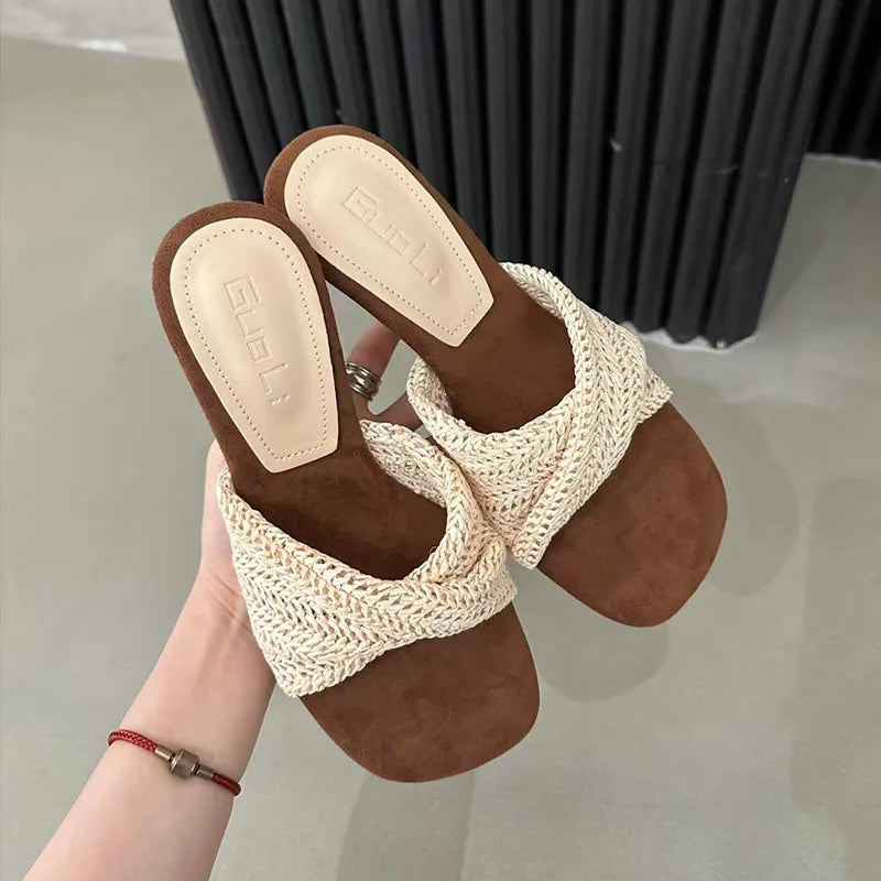 Beach Style Slides Shallow PU Wedges High Heeled Slippers