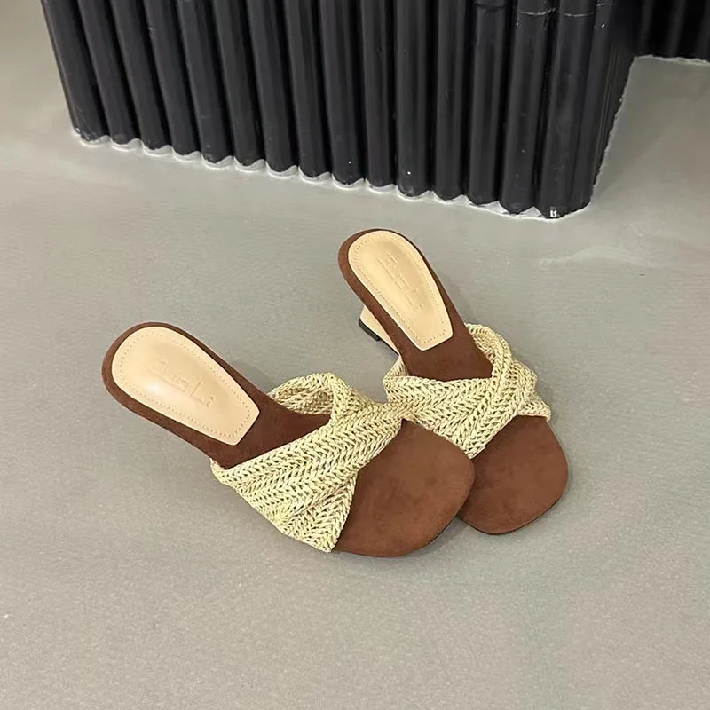 Beach Style Slides Shallow PU Wedges High Heeled Slippers