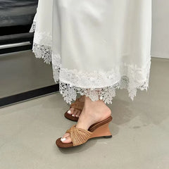 Beach Style Slides Shallow PU Wedges High Heeled Slippers