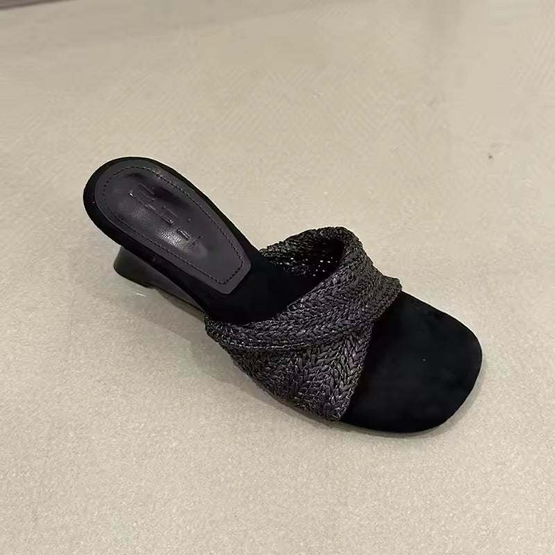 Beach Style Slides Shallow PU Wedges High Heeled Slippers