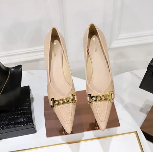 Metal Chain Decoration Mid-High Low Heels Shoes