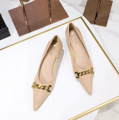 Metal Chain Decoration Mid-High Low Heels Shoes