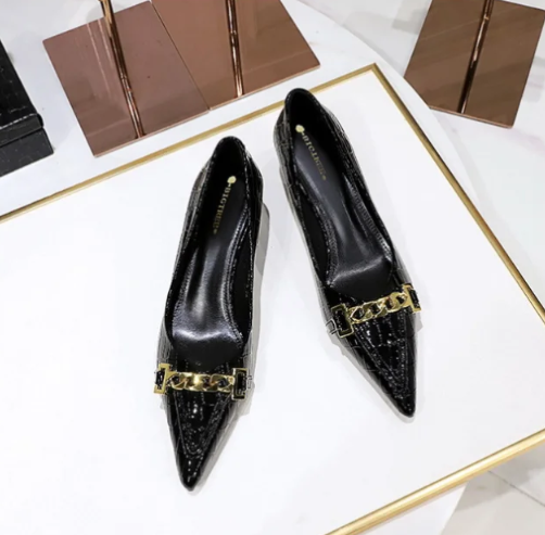Metal Chain Decoration Mid-High Low Heels Shoes