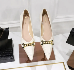 Metal Chain Decoration Mid-High Low Heels Shoes