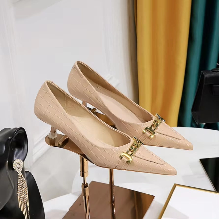Metal Chain Decoration Mid-High Low Heels Shoes