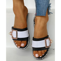 Big Buckle Textured Insole Slide Sandals