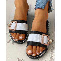 Big Buckle Textured Insole Slide Sandals