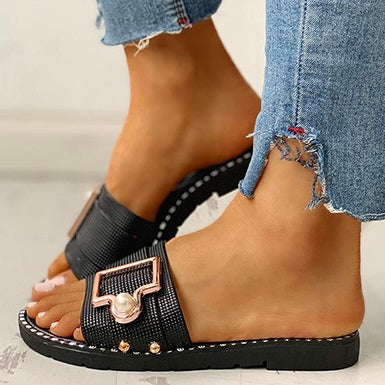 Big Buckle Textured Insole Slide Sandals