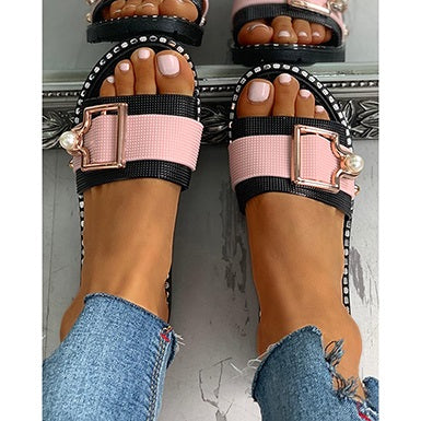 Big Buckle Textured Insole Slide Sandals