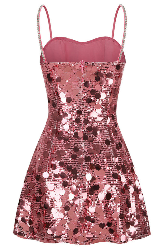 Sequin A Line Dress Pink