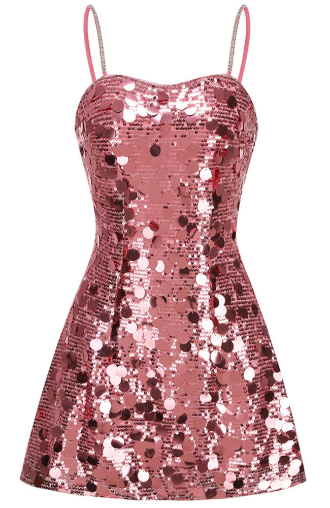 Sequins Ina Line Sequin A Line Dress Pink – LoSaTa
