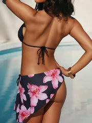 Bikini Set 3pcs/Set Summer Beach Vacation Outfit - Halter Triangle Backless Bikini Top