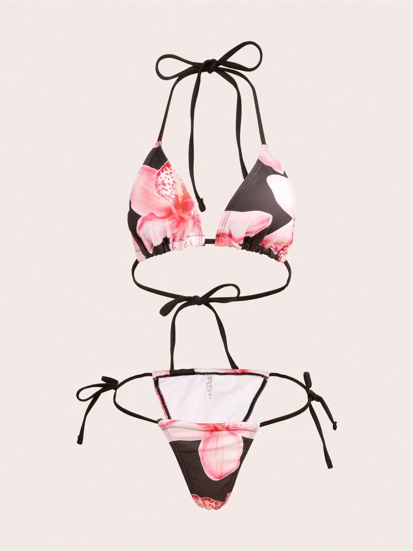 Bikini Set 3pcs/Set Summer Beach Vacation Outfit - Halter Triangle Backless Bikini Top