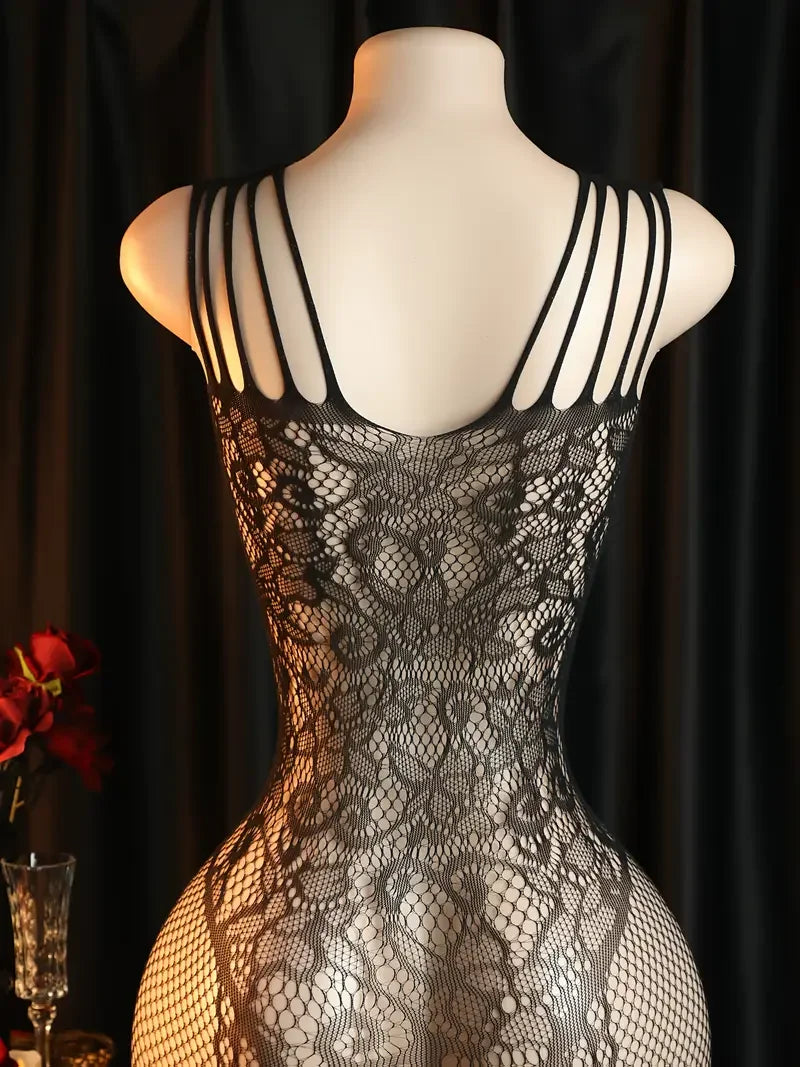 Black Bodystocking Hollow Out Seductive Open Cup See Through Underwear Stockings Mesh Erotic Fetish Lingerie Adult Costume