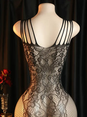 Black Bodystocking Hollow Out Seductive Open Cup See Through Underwear Stockings Mesh Erotic Fetish Lingerie Adult Costume