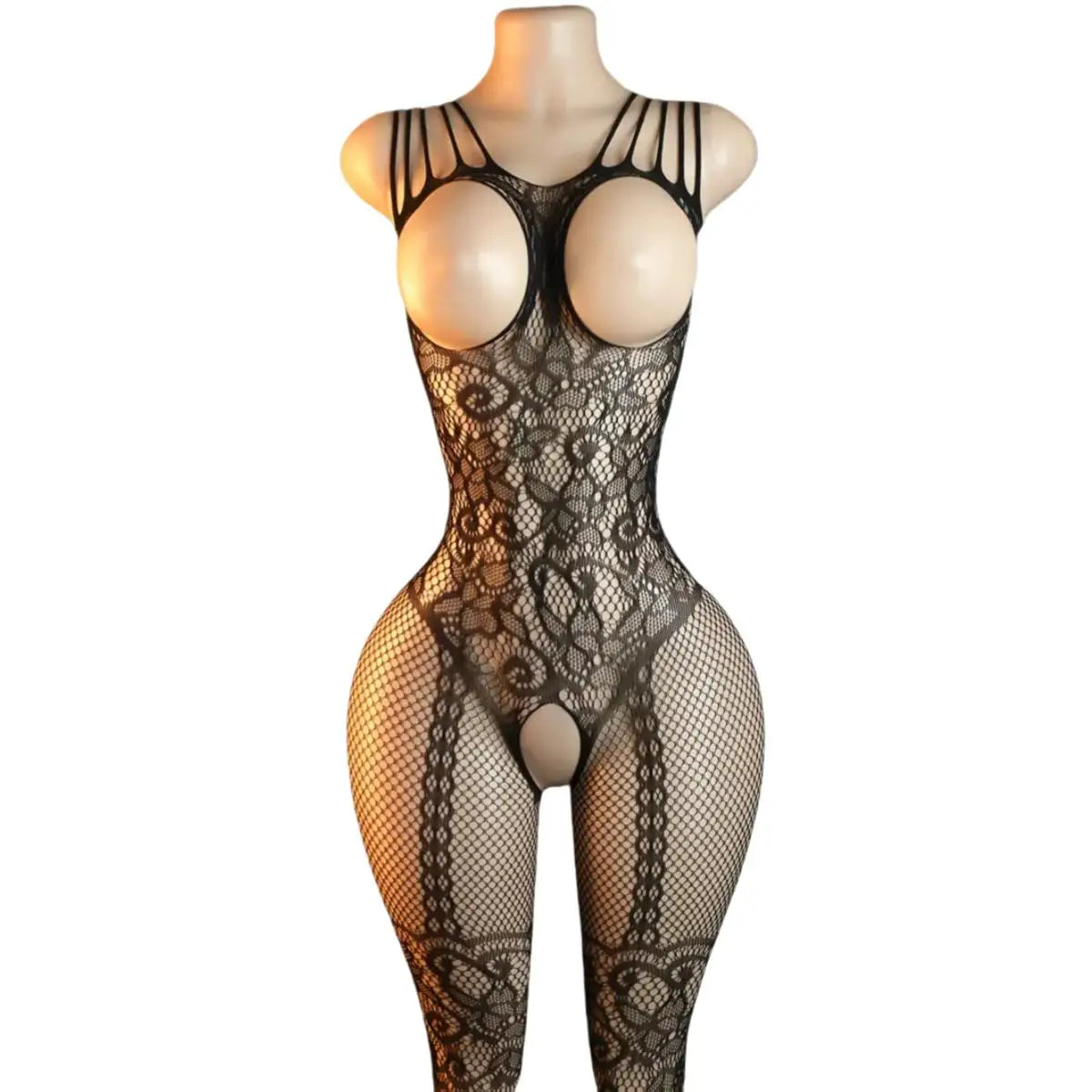 Black Bodystocking Hollow Out Seductive Open Cup See Through Underwear Stockings Mesh Erotic Fetish Lingerie Adult Costume