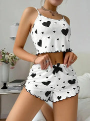 Black Heart Print Pajama Set