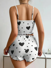 Black Heart Print Pajama Set