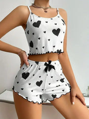 Black Heart Print Pajama Set
