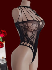 Black Hollow Elastic Sleepwear Uni