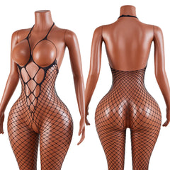 Black Sheer Lingerie Open Bra Fishnet BodyStocking Fashion One-piece Crotchless Baby Doll Transparent Nightwear Costumes