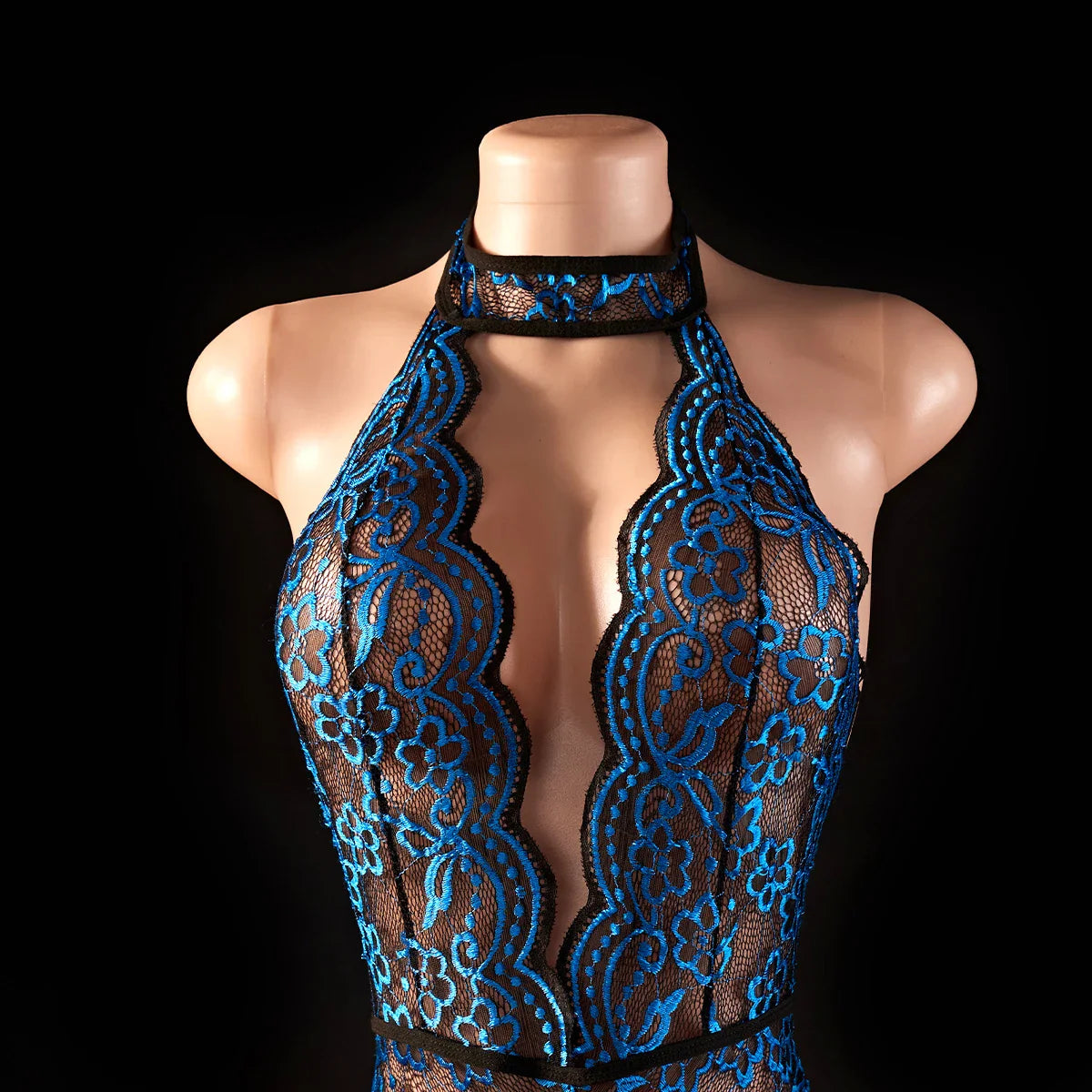 Blue Open Cross Body Suit Crotchless Temptation Adult Erotic Lingerie Pajamas Lace
