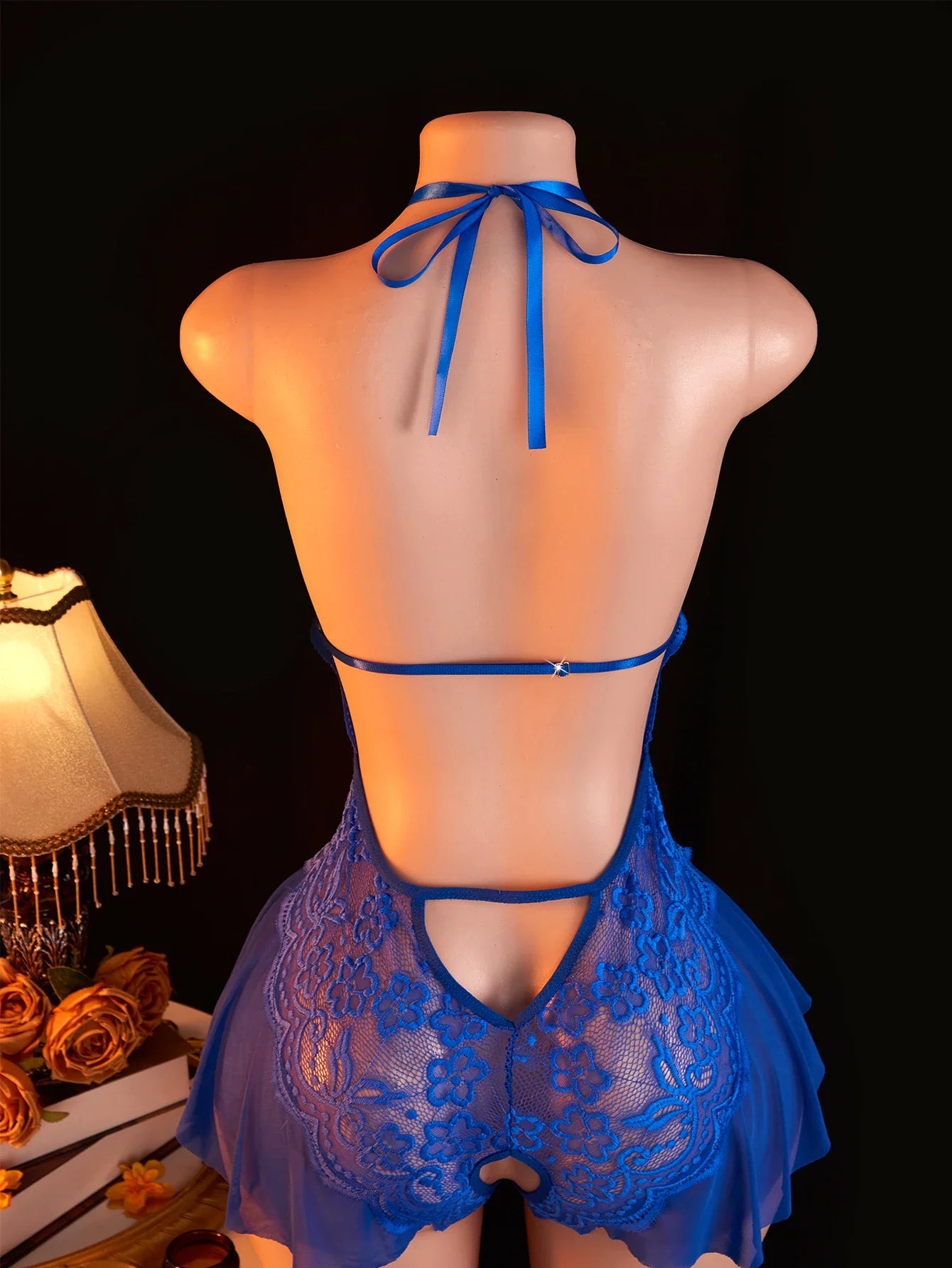 Blue Open Crotch Body Suit Crotchless Adult Erotic Lingerie Pajamas Lace Temptation