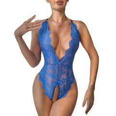 Blue Open Cross Bodysuit Crotchless Temptation Adult