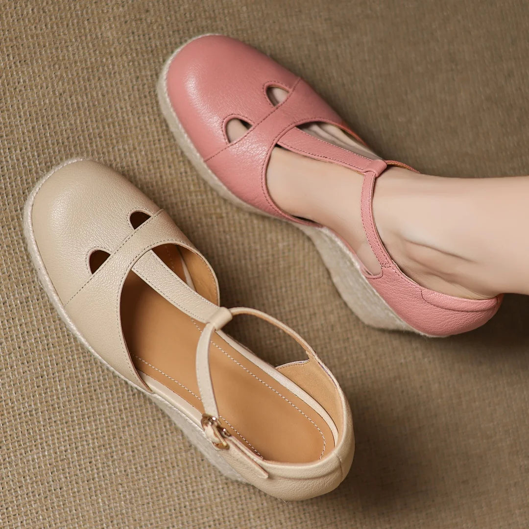 Bohemia Round Toe Narrow Band T-Strap Wedge Ultra High Heel Platform Sandals