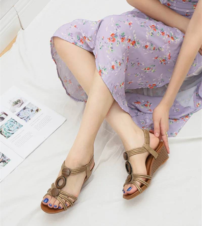 Bohemian Cross-Tied Rear Strap Anti-Slip Platform Gladiator Wedge Sandals