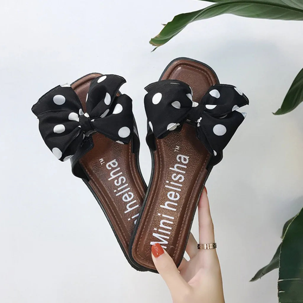 Bohemian Bow Style Clip Toe Beach Style Flip Flops Flat Slippers