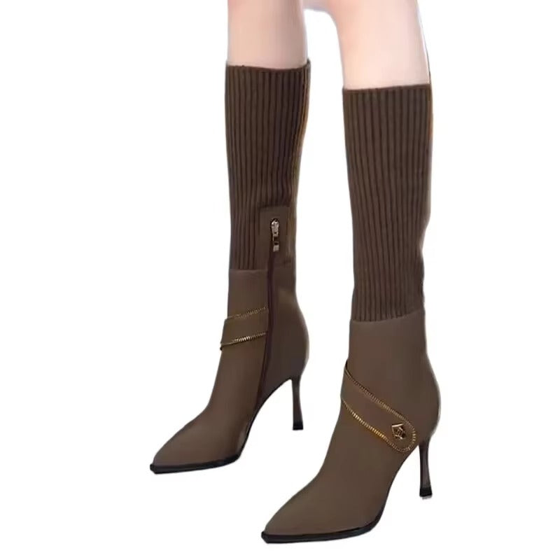 Bohemian SLIP-ON High Stretch Pointed Toe Side Zipper Slim Shoes