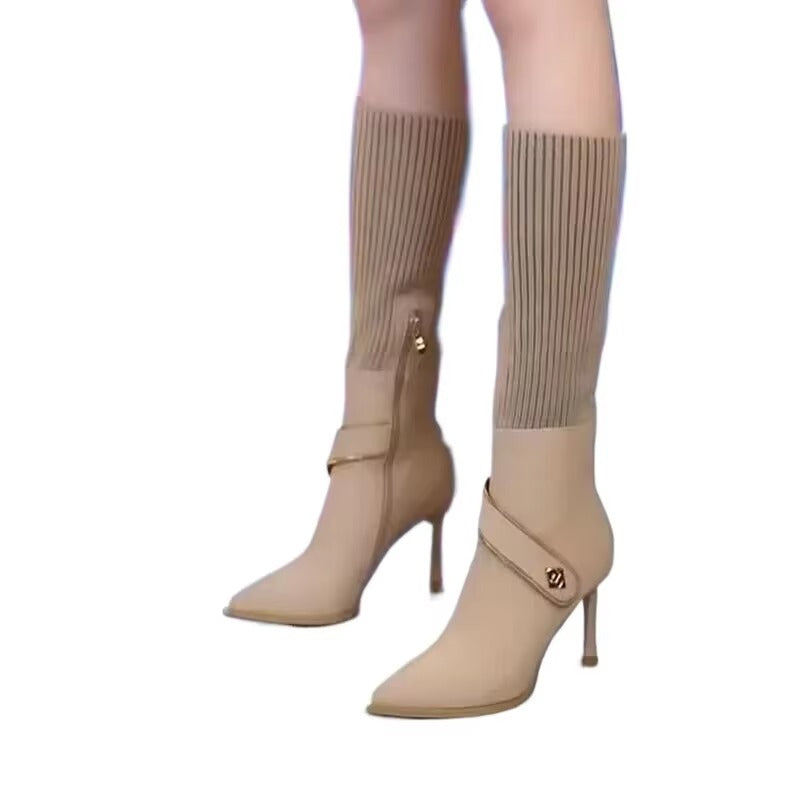 Bohemian SLIP-ON High Stretch Pointed Toe Side Zipper Slim Shoes