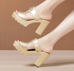 Bohemian Shallow Wedding Soft Leather Block Slides High Heels