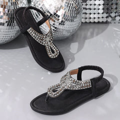 Bohemian Style Comfort Beach Style Clip Toe Rhinestones Flat Sandals