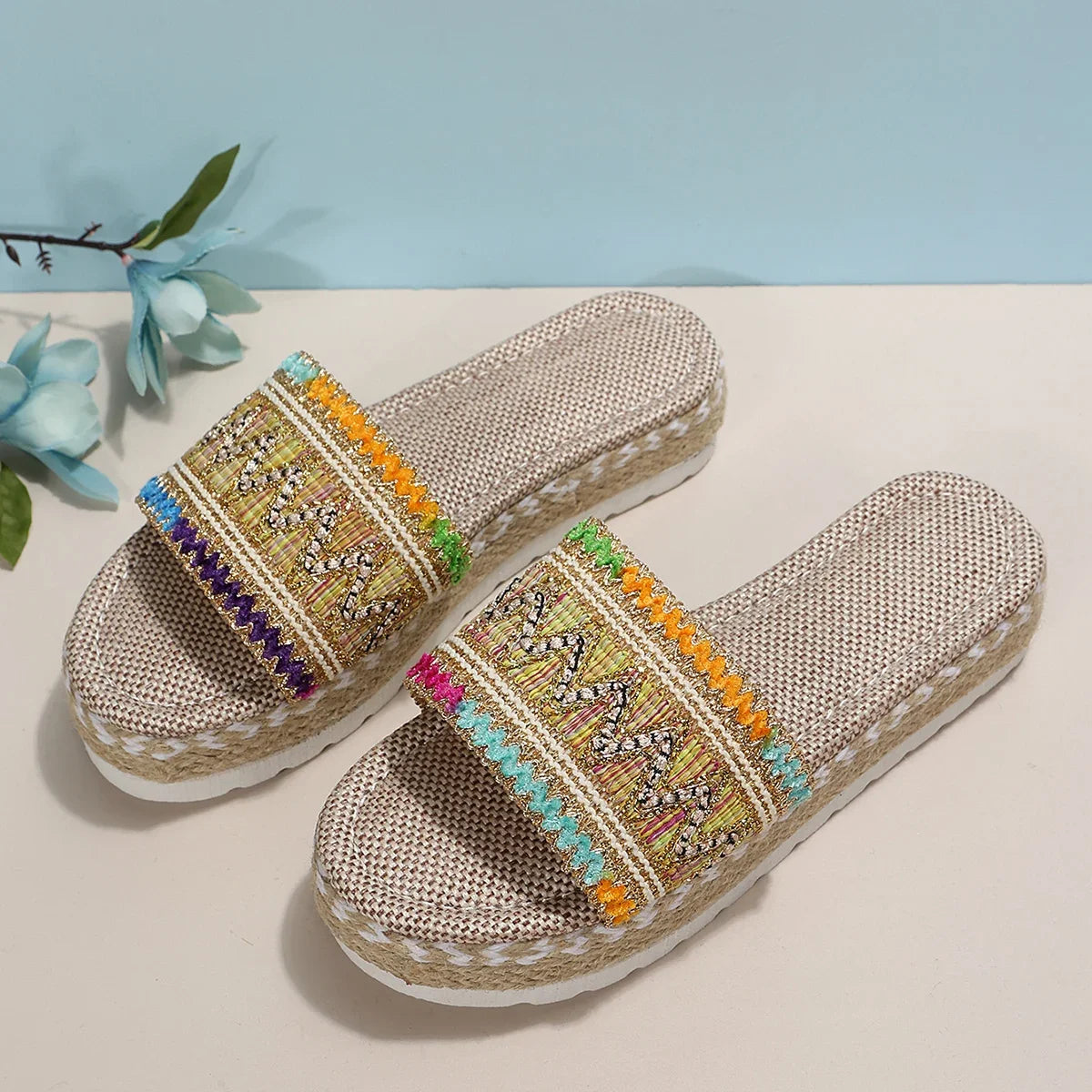 Bohemian Synthetic Riband Handmade Platform Slippers