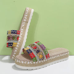 Bohemian Synthetic Riband Handmade Platform Slippers