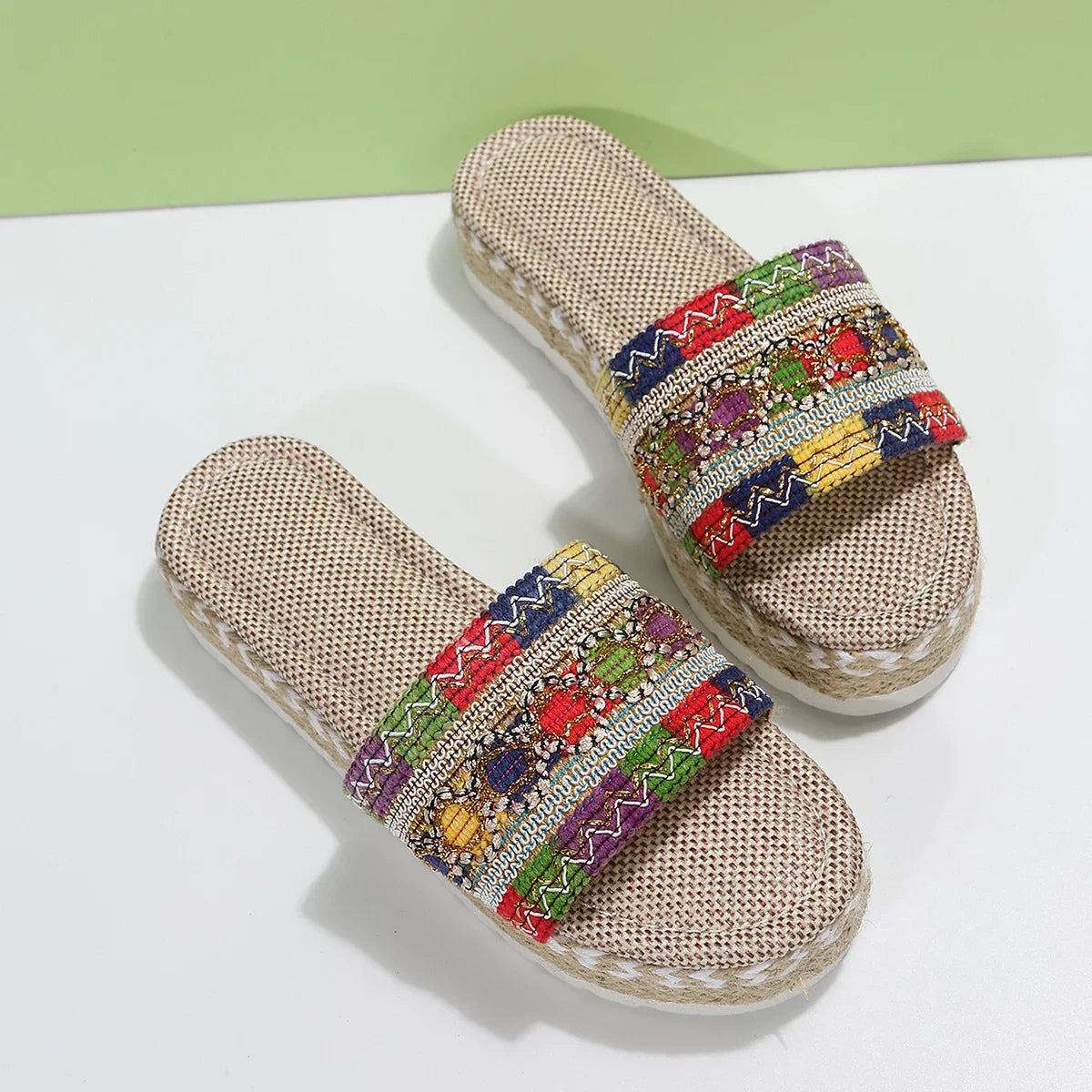 Bohemian Synthetic Riband Handmade Platform Slippers