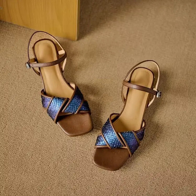 Bohemian Knit Gladiator Adjustable Crisscross Strap Low Heels Sandals