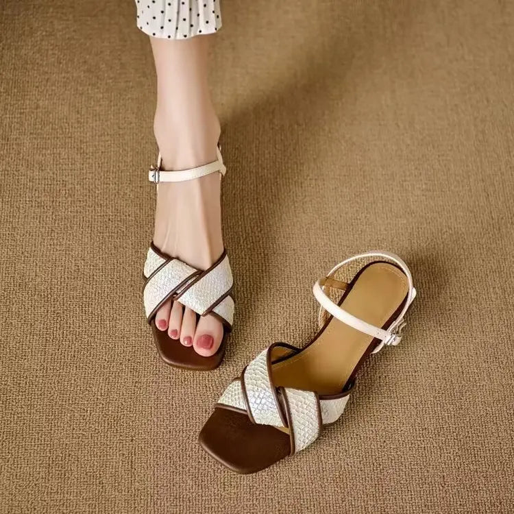 Bohemian Knit Gladiator Adjustable Crisscross Strap Low Heels Sandals