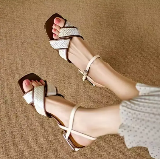 Bohemian Knit Gladiator Adjustable Crisscross Strap Low Heels Sandals