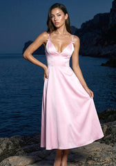 Bow Detail Bustier A Line Midi Dress Pink