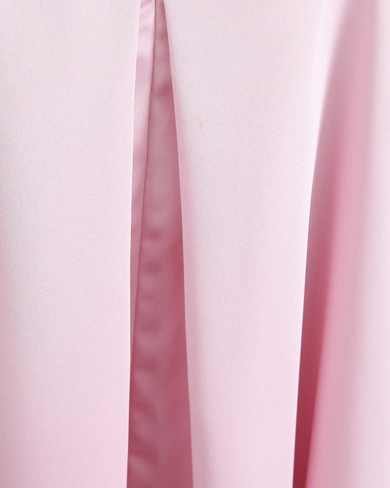 Bow Detail Bustier A Line Midi Dress Pink