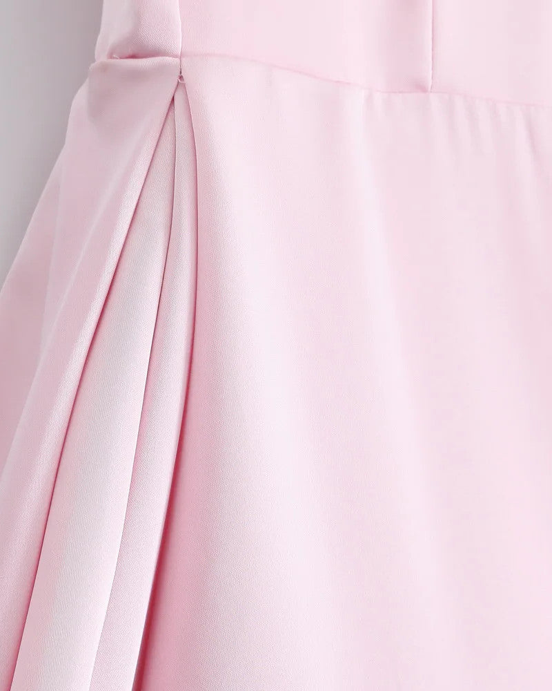 Bow Detail Bustier A Line Midi Dress Pink