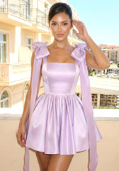 Bow Detail Skater Silk Dress Lavender