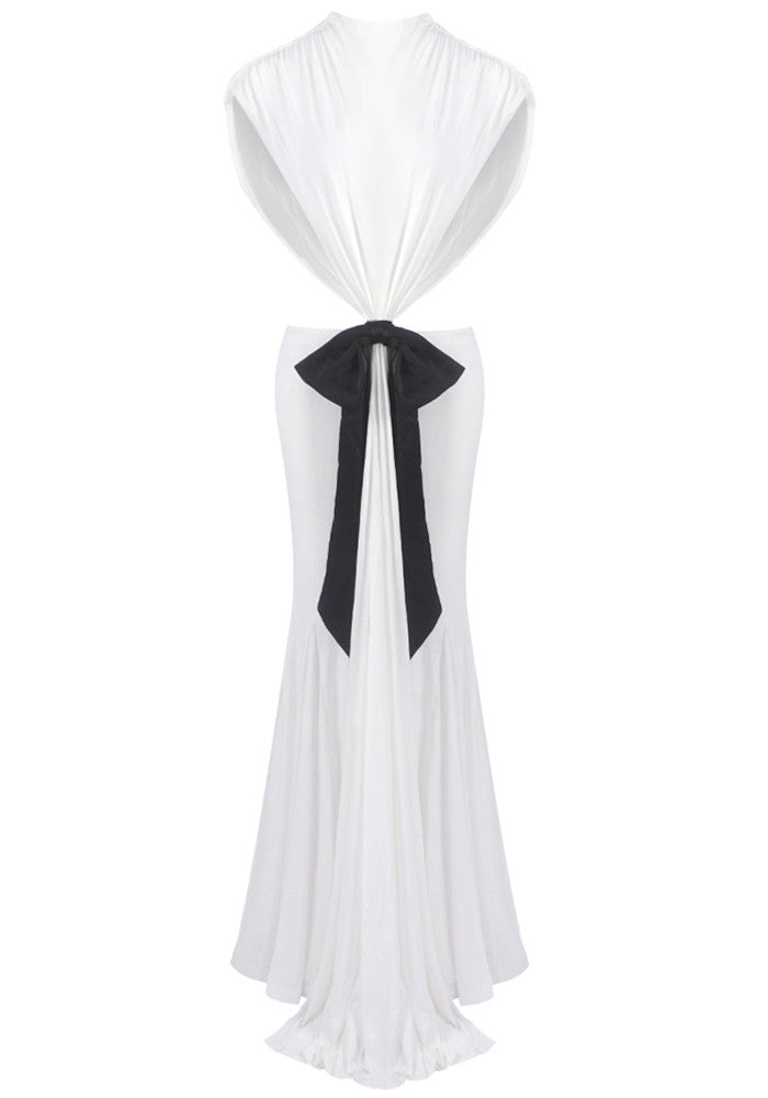 Bow Backless Maxi Dress White