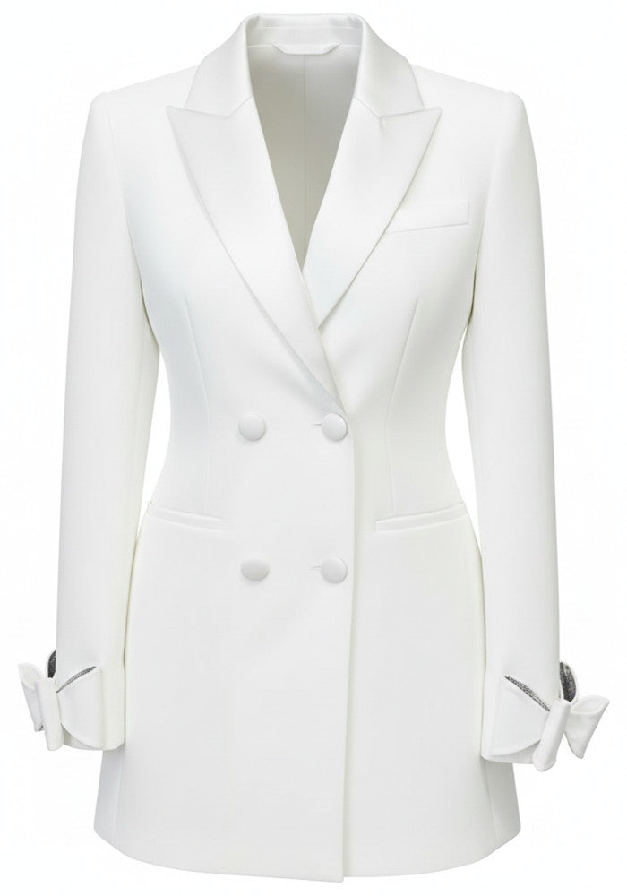 Bow Detail Blazer Dress White