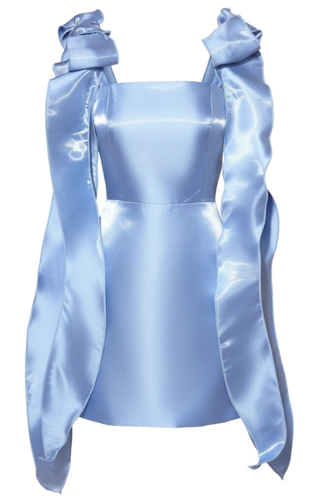 Bow Detail Silk Dress Blue
