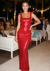 Bow Detail Sequin Maxi Dress Red