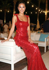 Bow Detail Sequin Maxi Dress Red